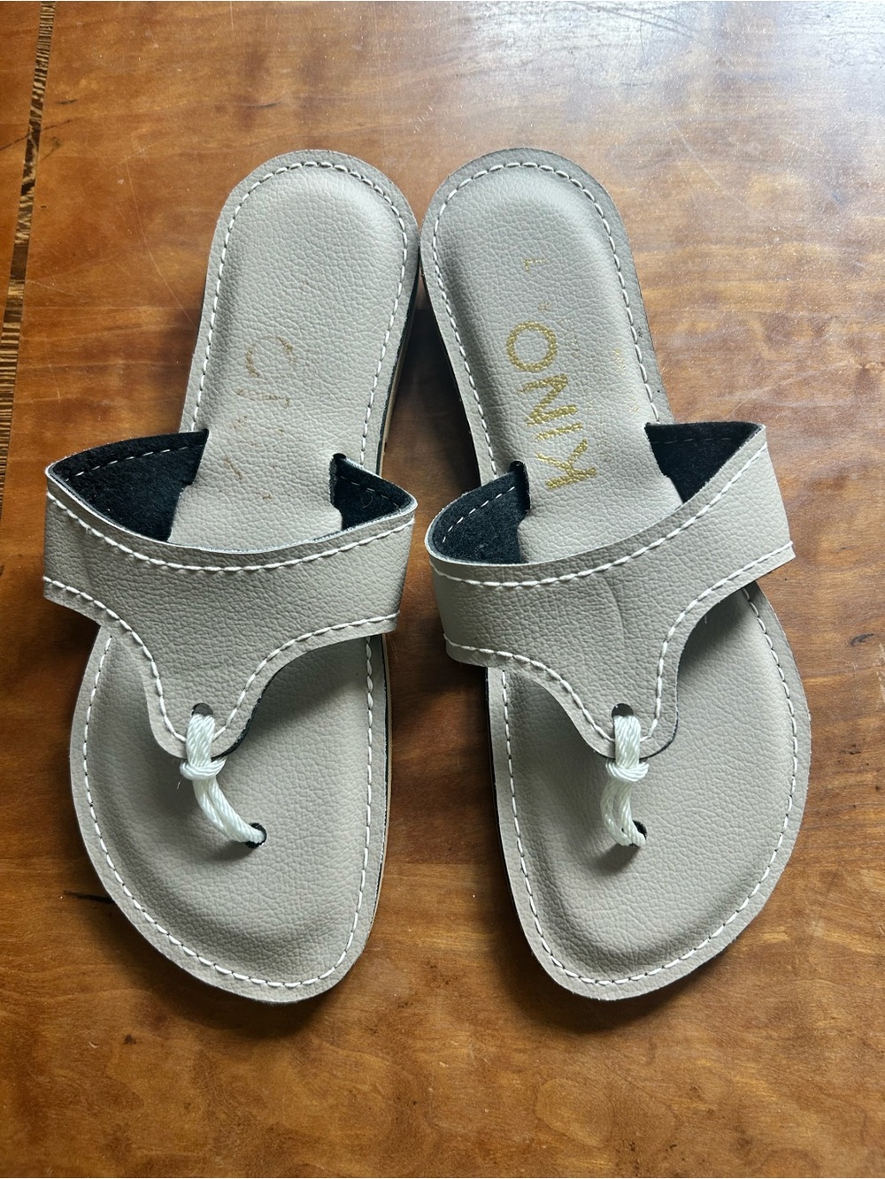 New Kino Key West Beige | Taupe | Gray Leather Thong Slide Sandals